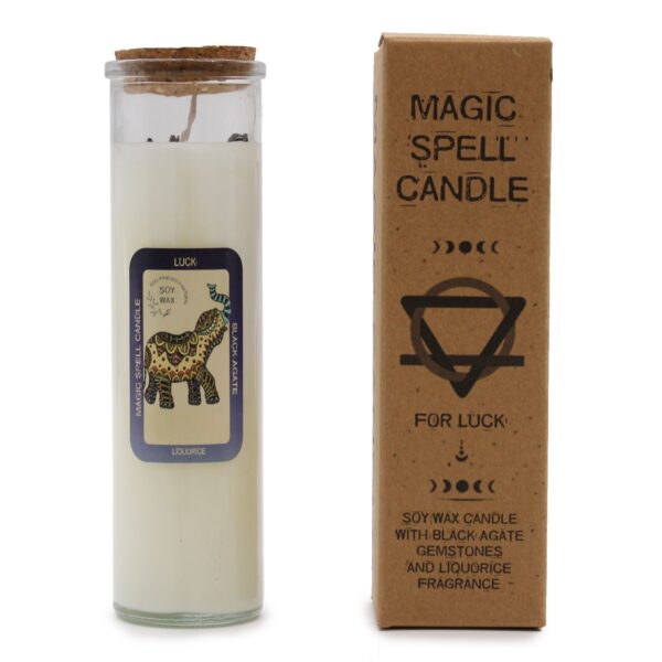 Magická sviečka „Radosť“ s čiernym achátom, vôňa sladká škorica – Obrázok 3