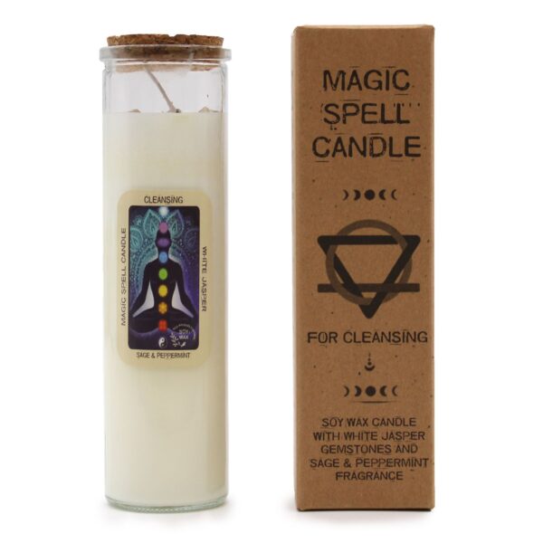 Magická sviečka „Očista“ s bielym jaspisom, vôňa šalvia a mäta – Obrázok 3