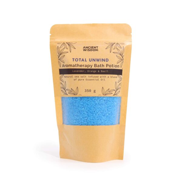 Aromatická kúpeľová morská soľ Totálny relax – Levanduľa & Pomaranč & Bazalka, 350 g – Obrázok 3