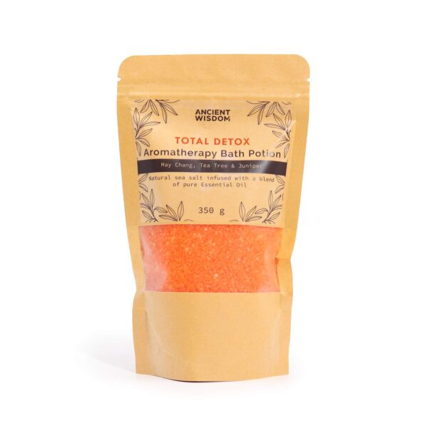 Aromatická kúpeľová morská soľ na detox – May Chang & Čajovník & Borievka 350g – Obrázok 3