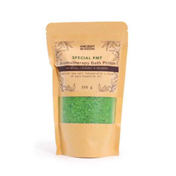 Aromatická kúpeľová morská soľ na PMT - Geránium & Levanduľa & Bergamot 350 g – Obrázok 3