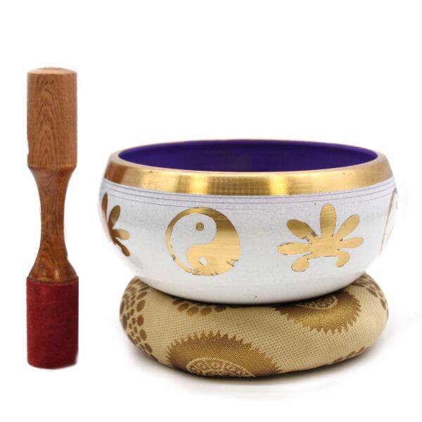Tibetská miska Jin-jang – bielo-fialová, 14 cm – Obrázok 7