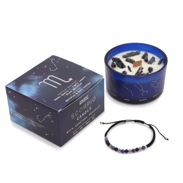 Krištáľová sviečka a náramok Dymový kremeň & Lapis lazuli & Obsidián – Škorpión – Obrázok 2
