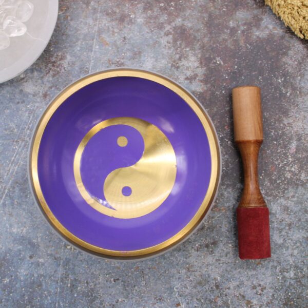 Tibetská miska Jin-jang – bielo-fialová, 14 cm – Obrázok 2