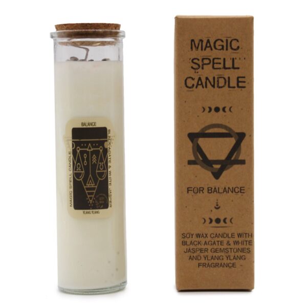 Magická sviečka „Rovnováha“ s achátom a jaspisom, vôňa ylang ylang – Obrázok 3