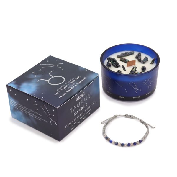 Krištáľová sviečka a náramok Lapis Lazuli & Achát - Býk – Obrázok 2