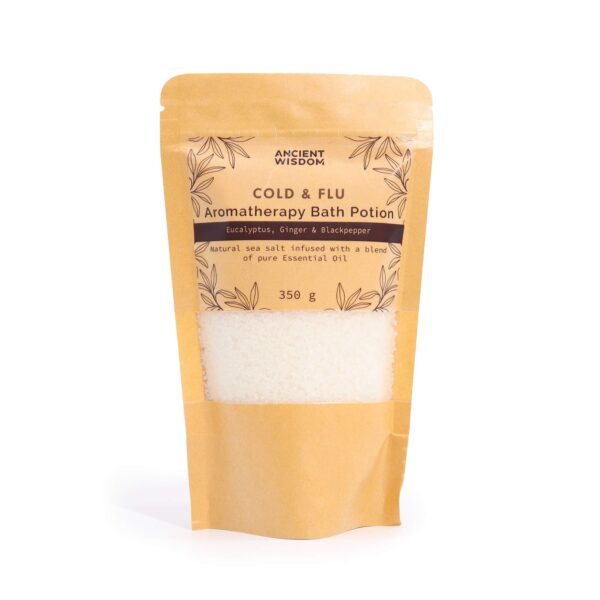 Aromatická kúpeľová morská soľ Chrípka – Eukalyptus & Zázvor & Čierne korenie, 350 g – Obrázok 3