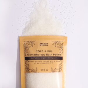 Aromatická kúpeľová morská soľ Chrípka – Eukalyptus & Zázvor & Čierne korenie, 350 g