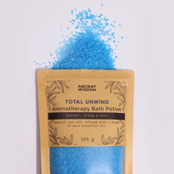 Aromatická kúpeľová morská soľ Totálny relax – Levanduľa & Pomaranč & Bazalka, 350 g
