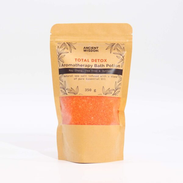 Aromatická kúpeľová morská soľ na detox – May Chang & Čajovník & Borievka 350g – Obrázok 2