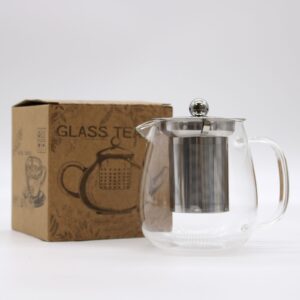 Sklenená kanvica s kovovým sitkom na čaj - moderná, 550 ml