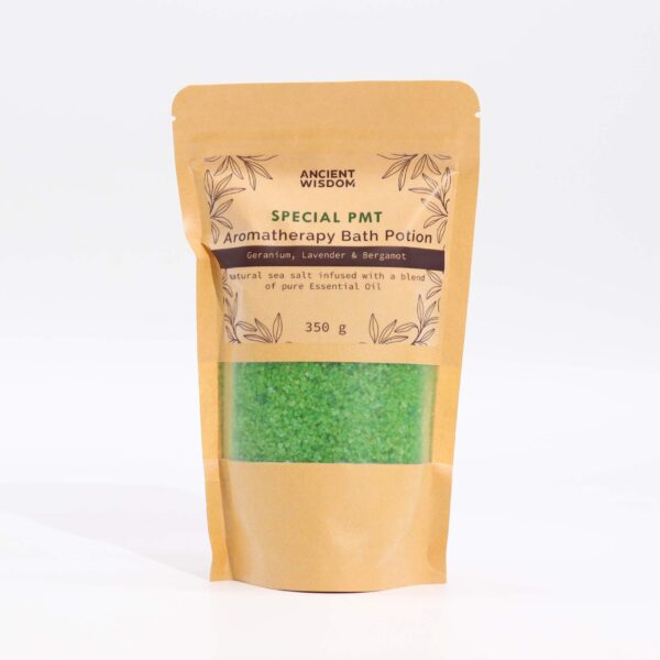 Aromatická kúpeľová morská soľ na PMT - Geránium & Levanduľa & Bergamot 350 g – Obrázok 2