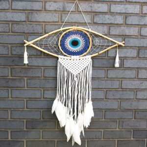 Lapač snov makramé Oko – modro-biely 70 cm