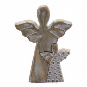Anjeli z mangového dreva - biely smalt, 15 cm
