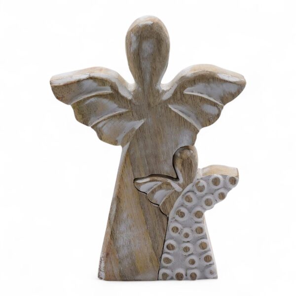 Anjeli z mangového dreva - biely smalt, 15 cm